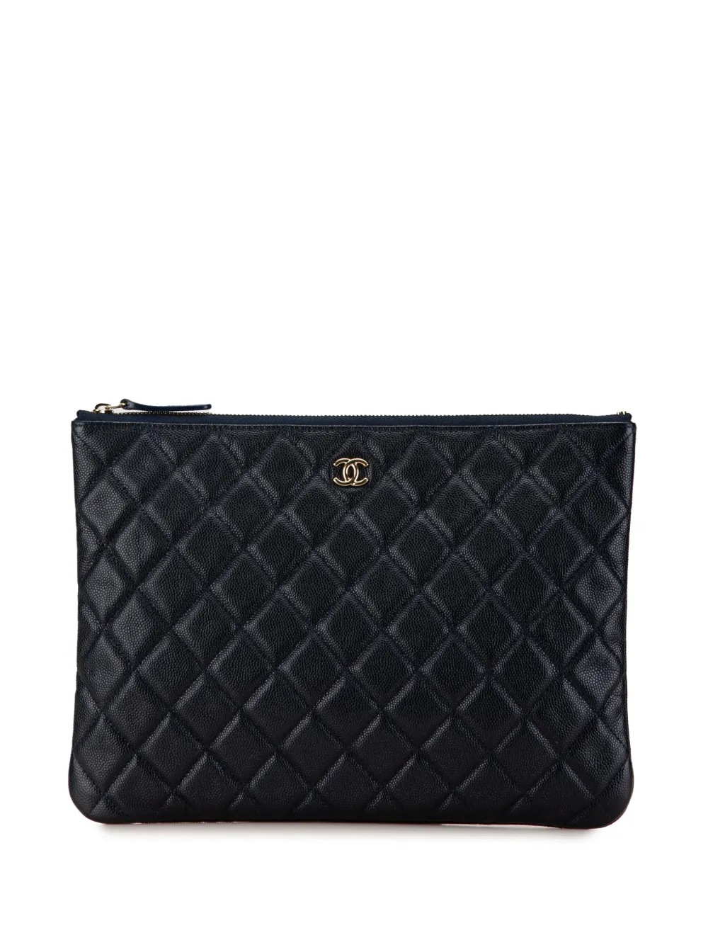 CHANEL Pre Owned 2019 Medium Quilted Caviar O Case Clutch Bag Blue FARFETCH