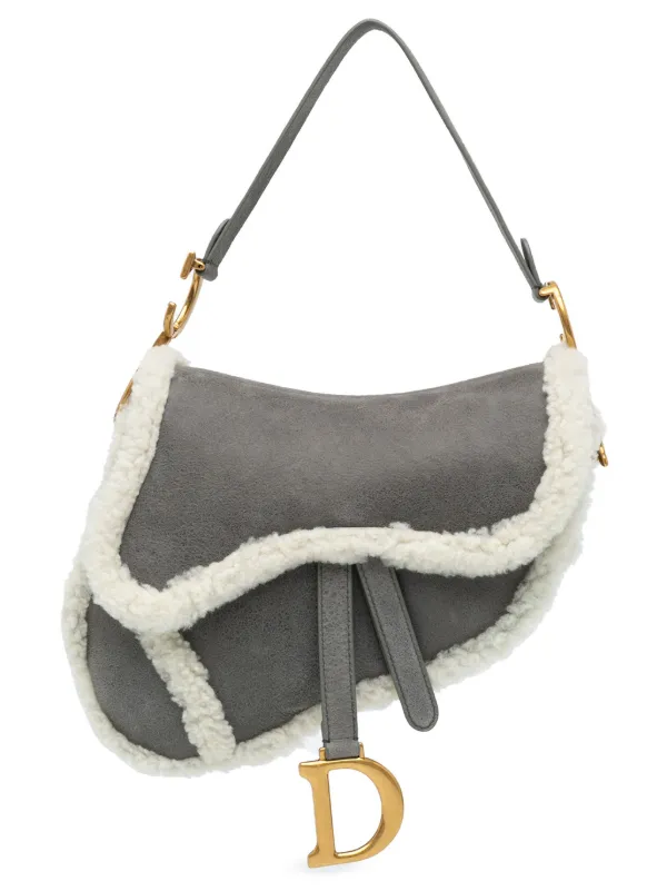 Christian Dior Pre Owned 2020 Medium Shearling Suede Saddle Shoulder Bag Grey FARFETCH TR