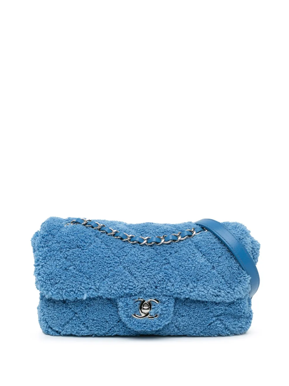 Chanel Pre owned 2019 Medium Quilted Terry Cloth Coco Beach Flap Crossbody Bag Blue