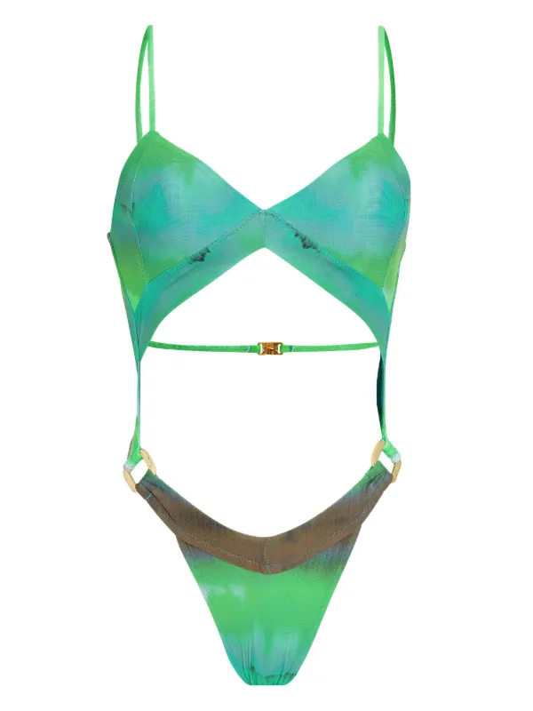 green tie dye bathing suit