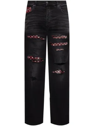AMIRI バンダナディテール ダメージ ジーンズ | ブラック | FARFETCH JP