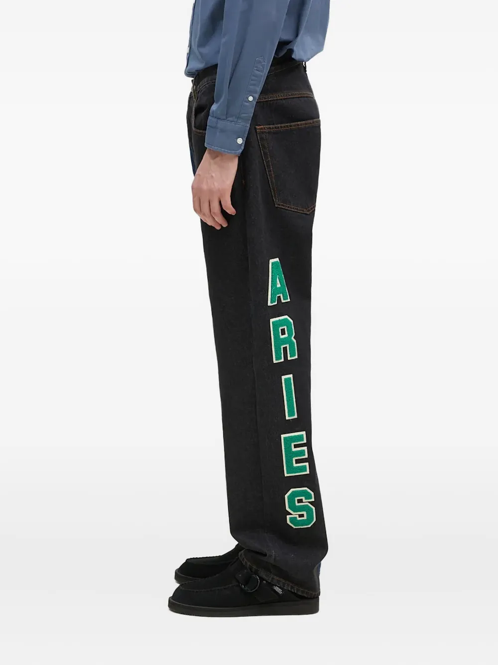 Aries Jeans met geborduurd logo Zwart