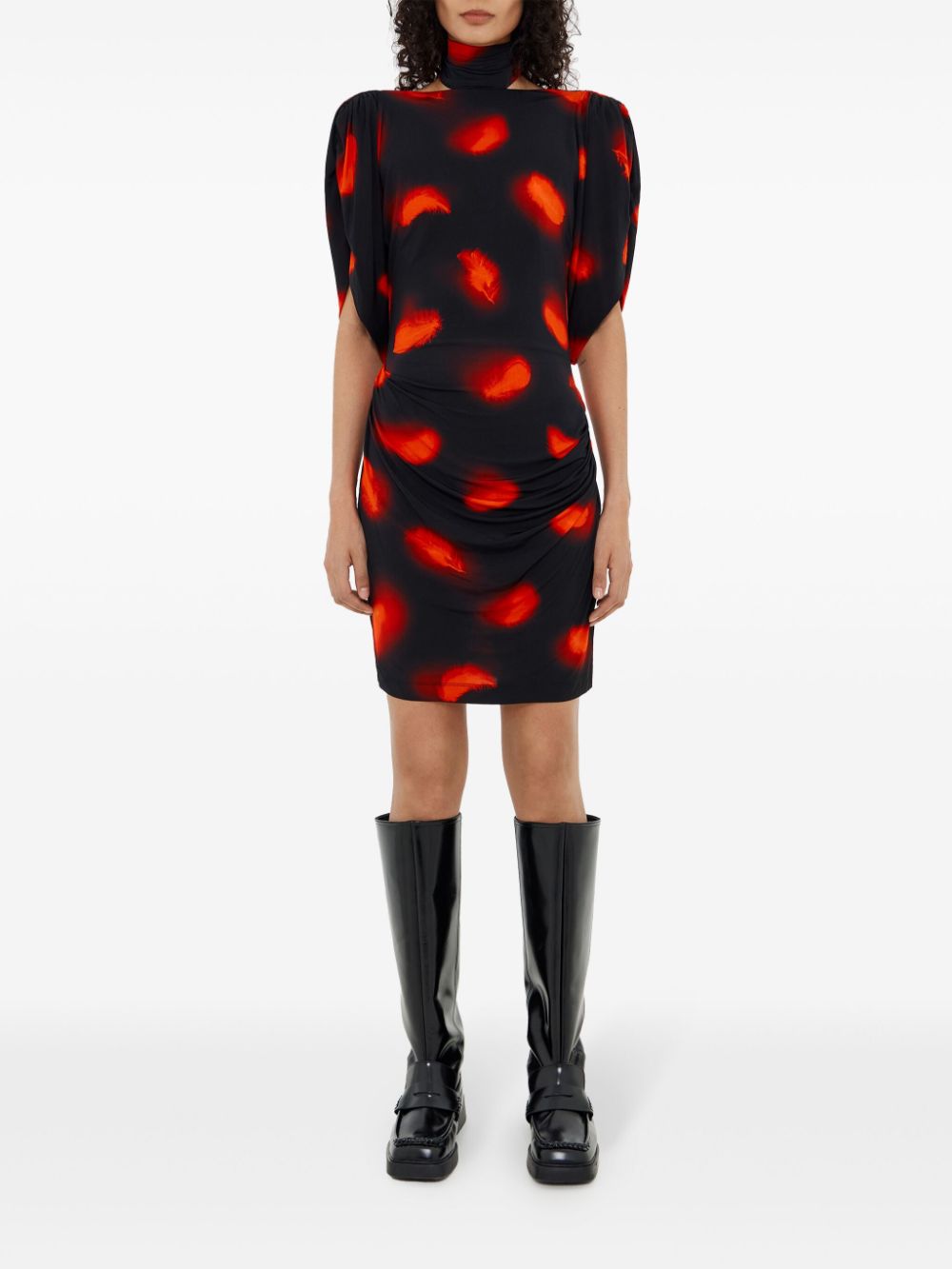 Bimba y Lola feather-print mini dress - Zwart