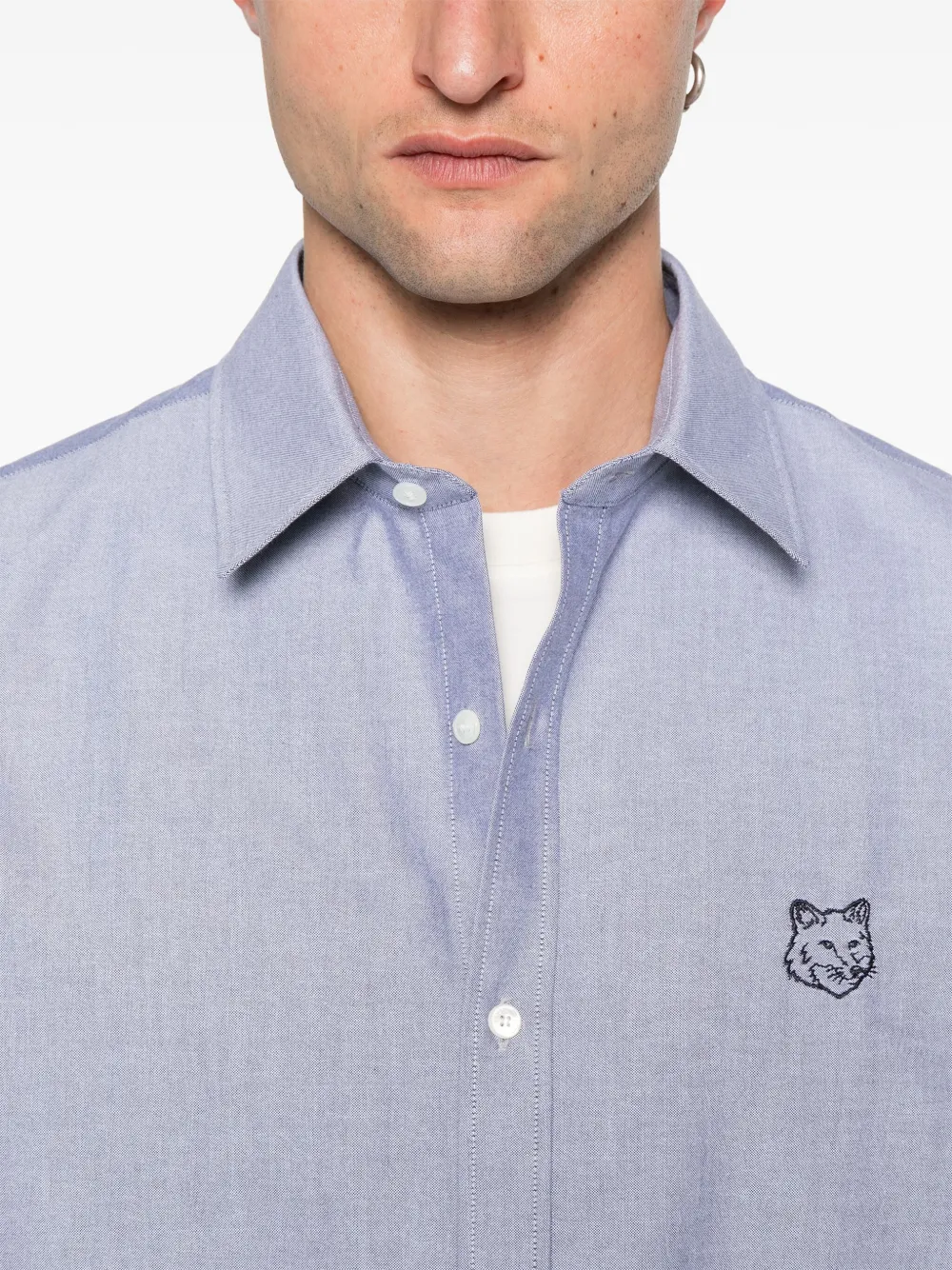 Maison Kitsuné Contour Fox Head overhemd Blauw