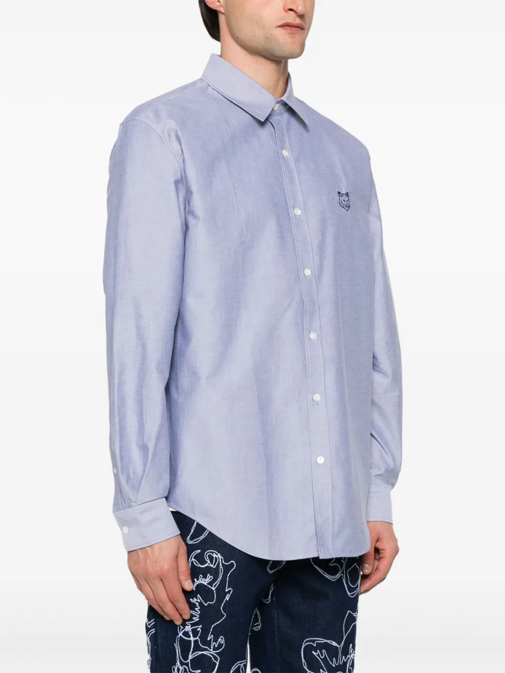 Maison Kitsuné Contour Fox Head overhemd Blauw