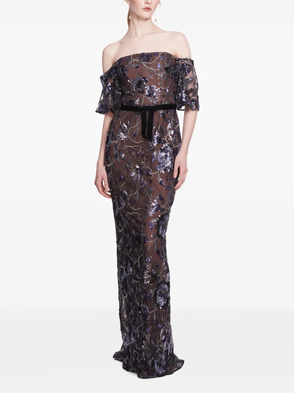Marchesa Notte Climbing Vines avondjurk Blauw