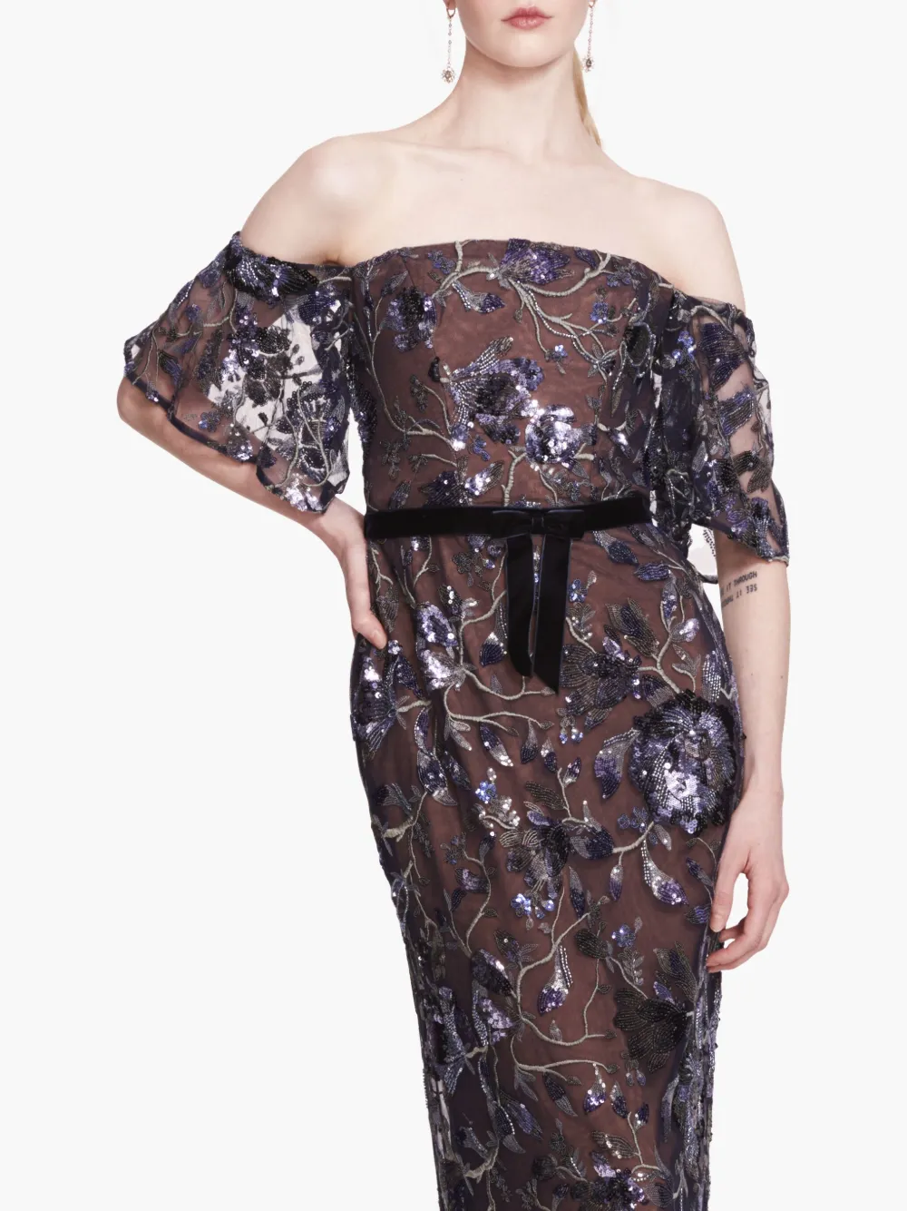 Marchesa Notte Climbing Vines avondjurk Blauw