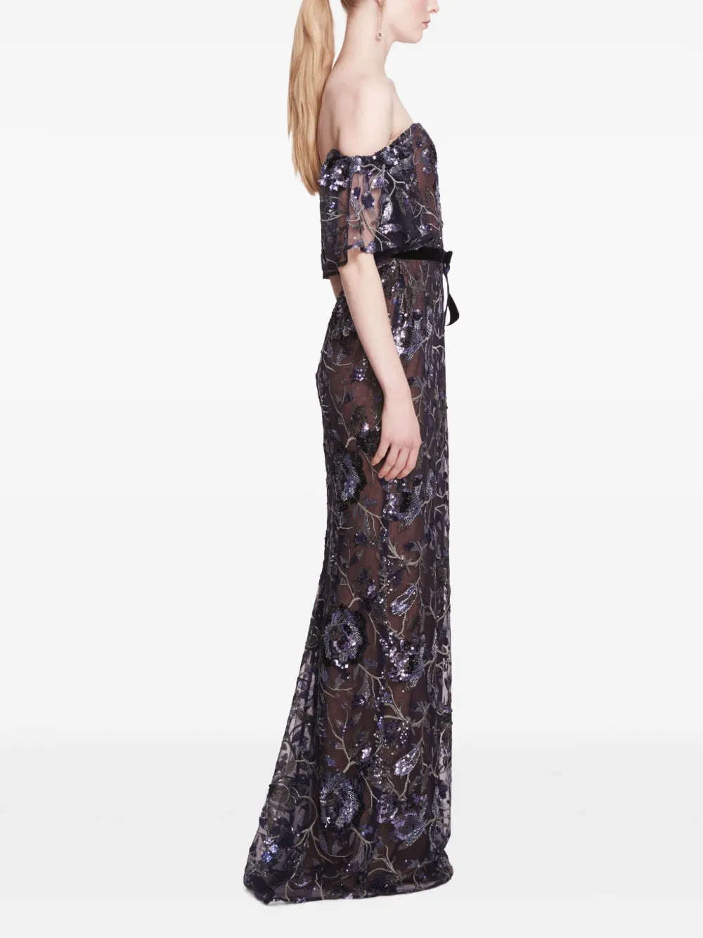 Marchesa Notte Climbing Vines avondjurk Blauw