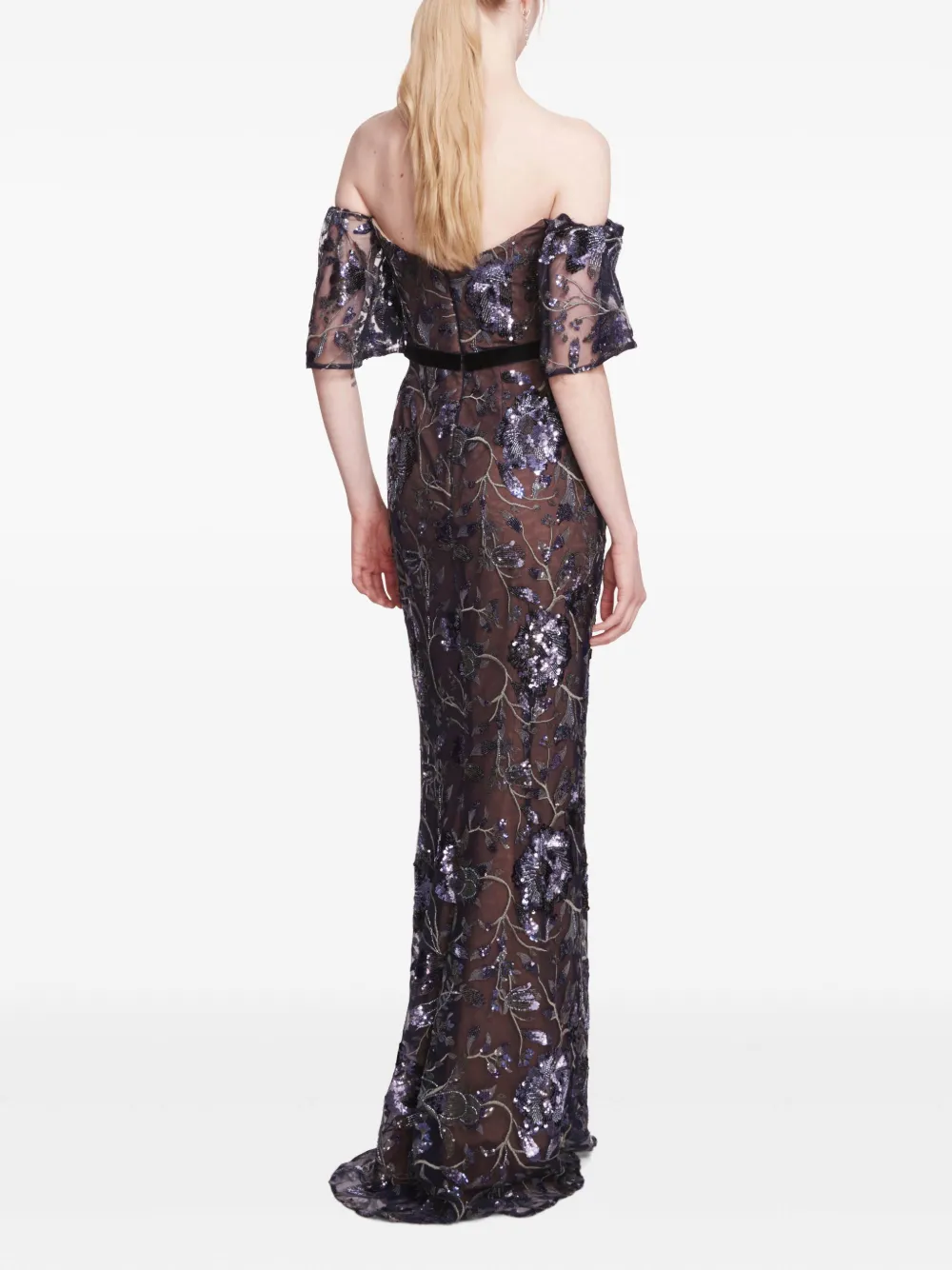 Marchesa Notte Climbing Vines avondjurk Blauw