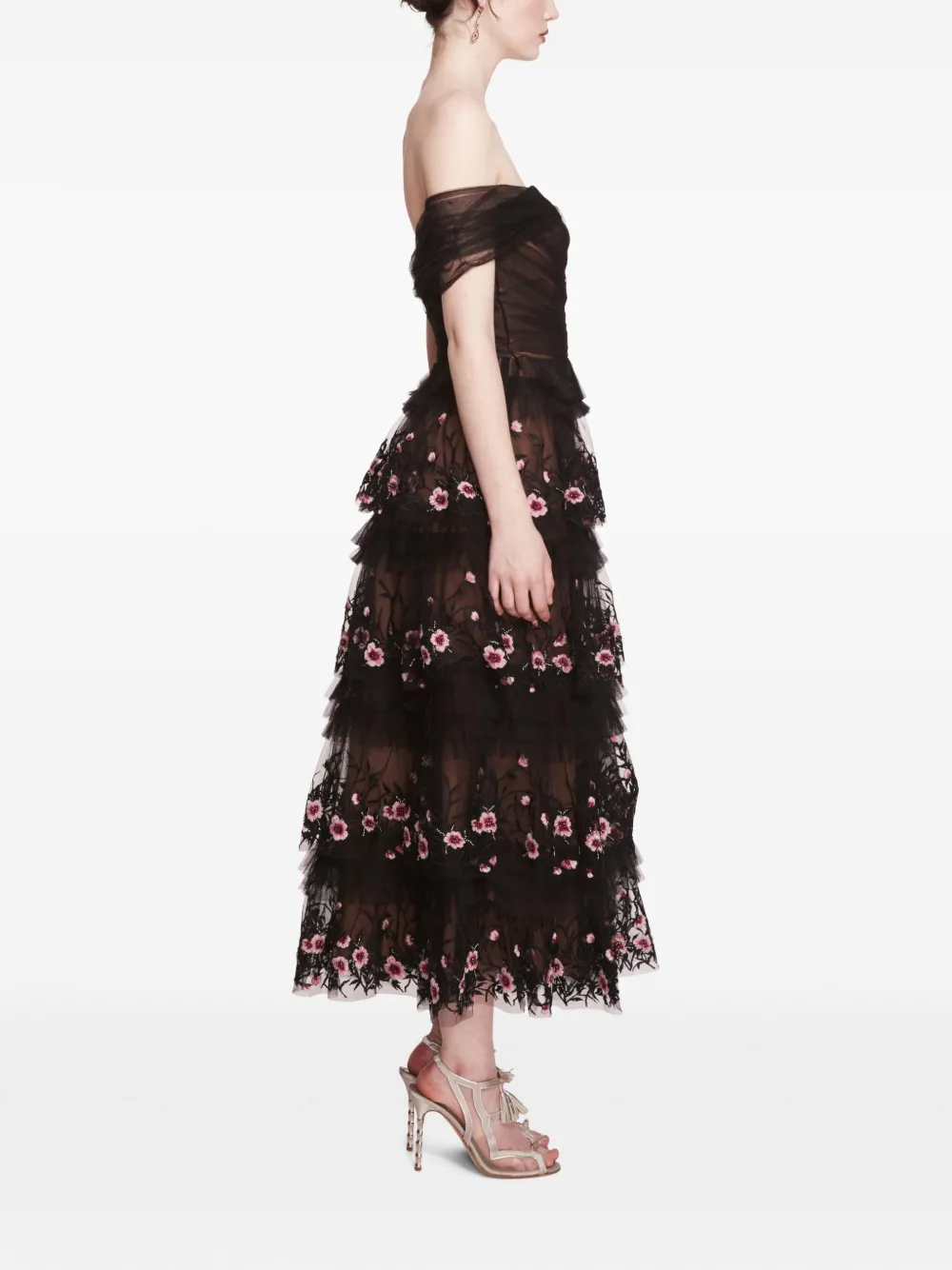 Marchesa Notte Tiered Terrarium midi dress | Evening Dresses | Image 2