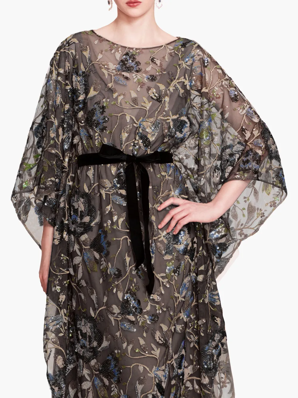 Marchesa Notte Climbing Vines tuniekjurk Zwart