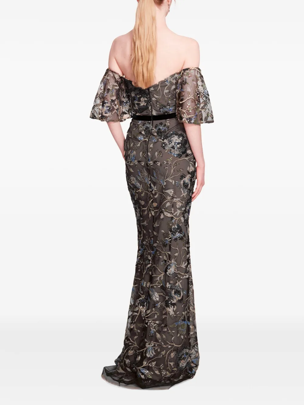 Marchesa Notte Climbing Vine avondjurk Zwart