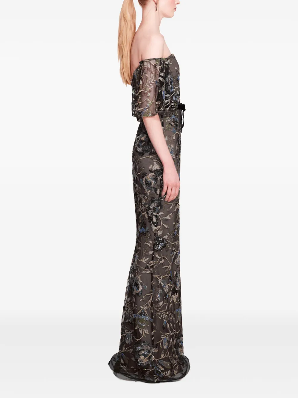 Marchesa Notte Climbing Vine avondjurk Zwart