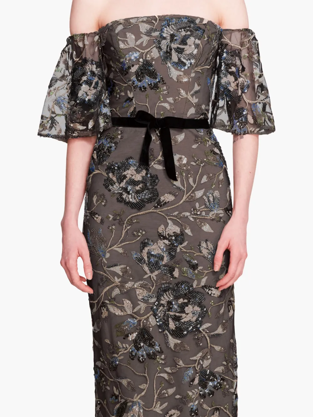 Marchesa Notte Climbing Vine avondjurk Zwart