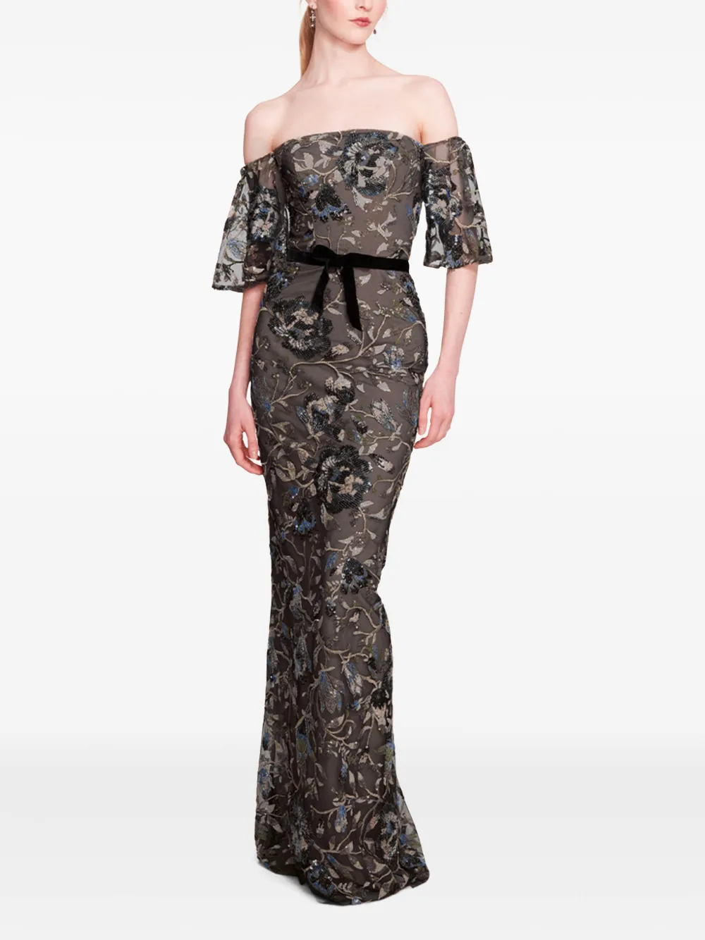 Marchesa Notte Climbing Vine avondjurk Zwart