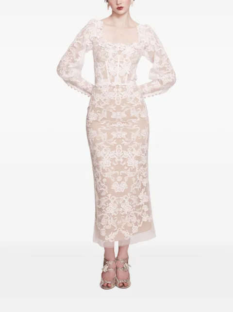 Marchesa Notte Vestido longo com renda trançada