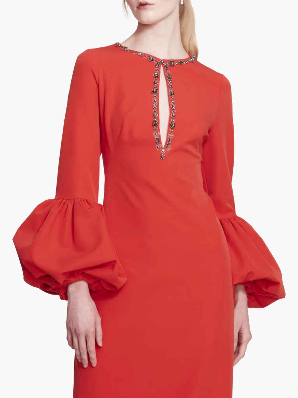 Marchesa Notte Avondjurk met pofmouwen Rood