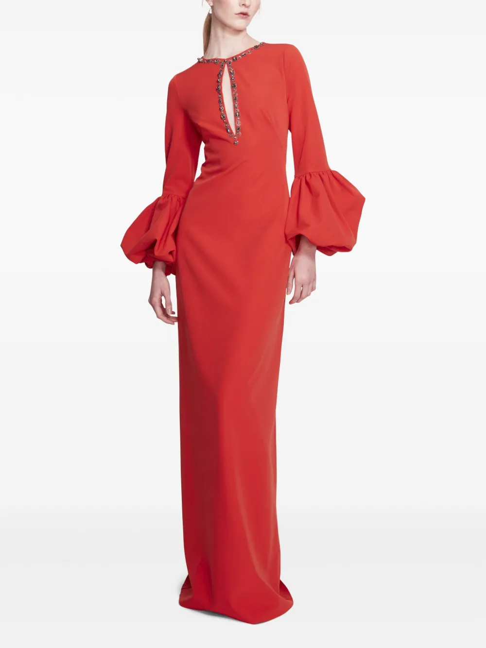 Marchesa Notte Avondjurk met pofmouwen Rood
