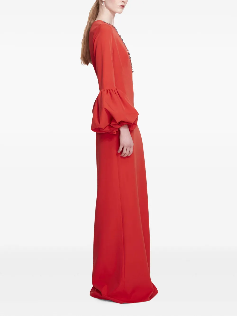 Marchesa Notte Avondjurk met pofmouwen Rood