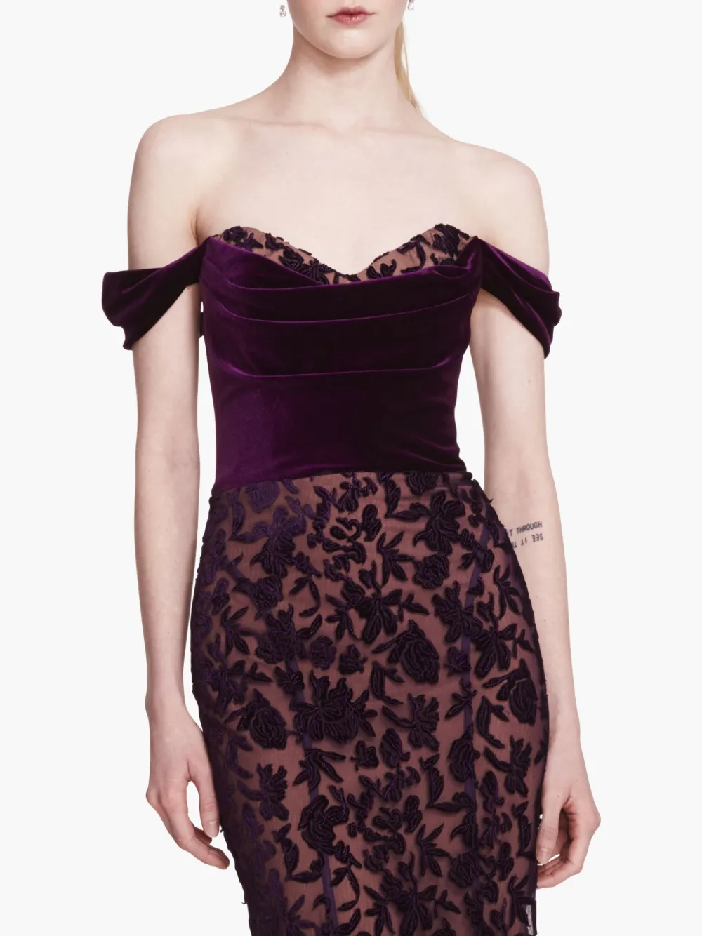 Marchesa Notte Fluwelen jurk Paars