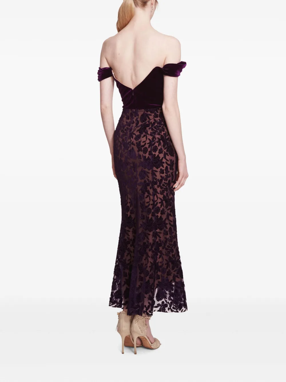 Marchesa Notte Fluwelen jurk Paars
