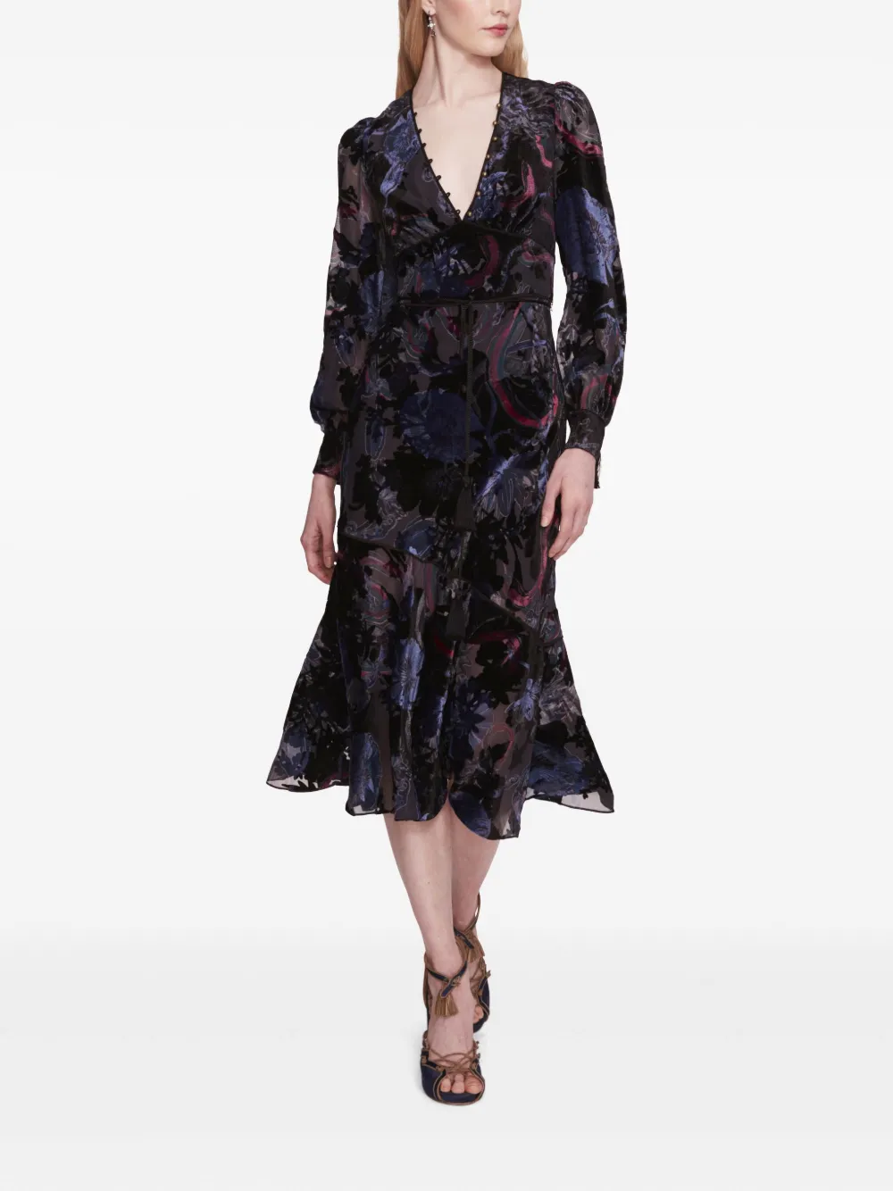 Marchesa Rosa velvet midi dress Blauw