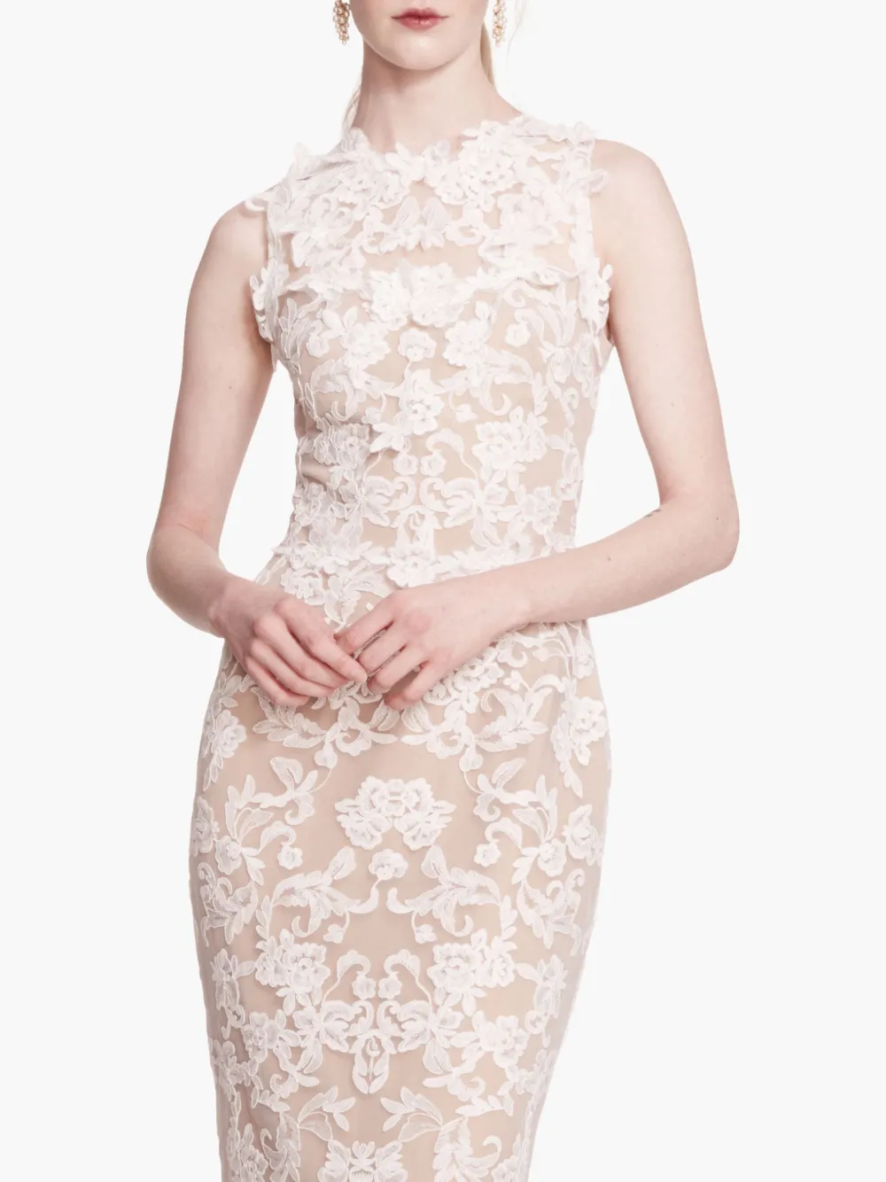 Marchesa Notte Maxi-jurk met kant Wit