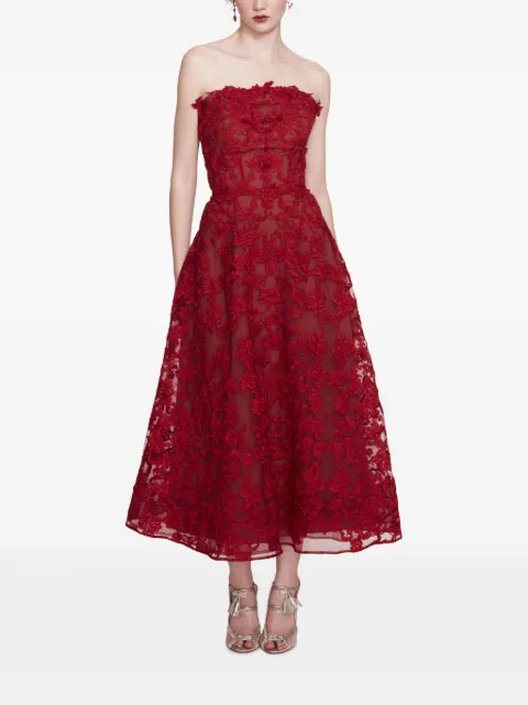 Marchesa Notte Vestido midi com renda trançada