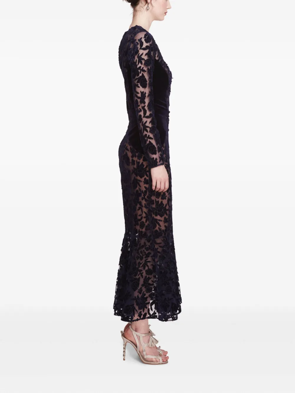 Marchesa Notte long-sleeve velvet midi dress | Evening Dresses | Image 2