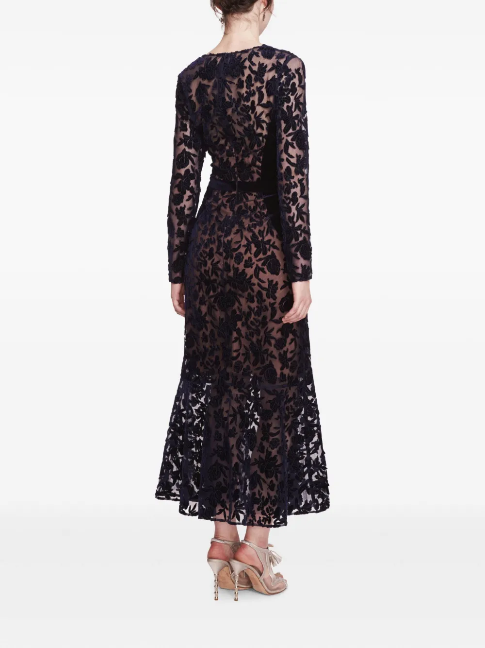 Marchesa Notte Fluwelen midi-jurk Blauw