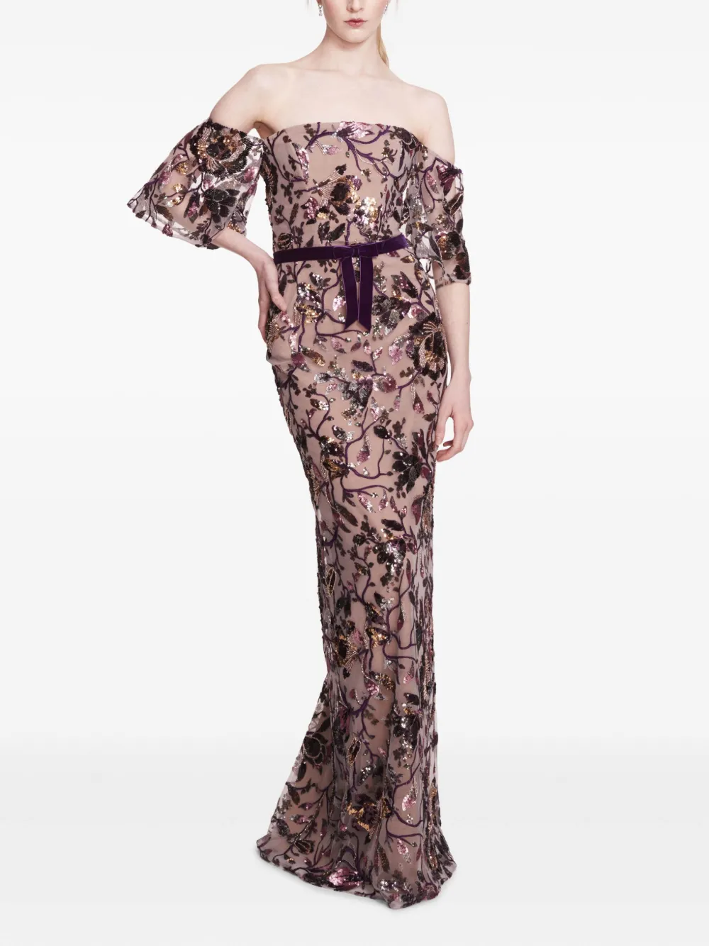 Marchesa Notte Climbing Vines avondjurk Paars
