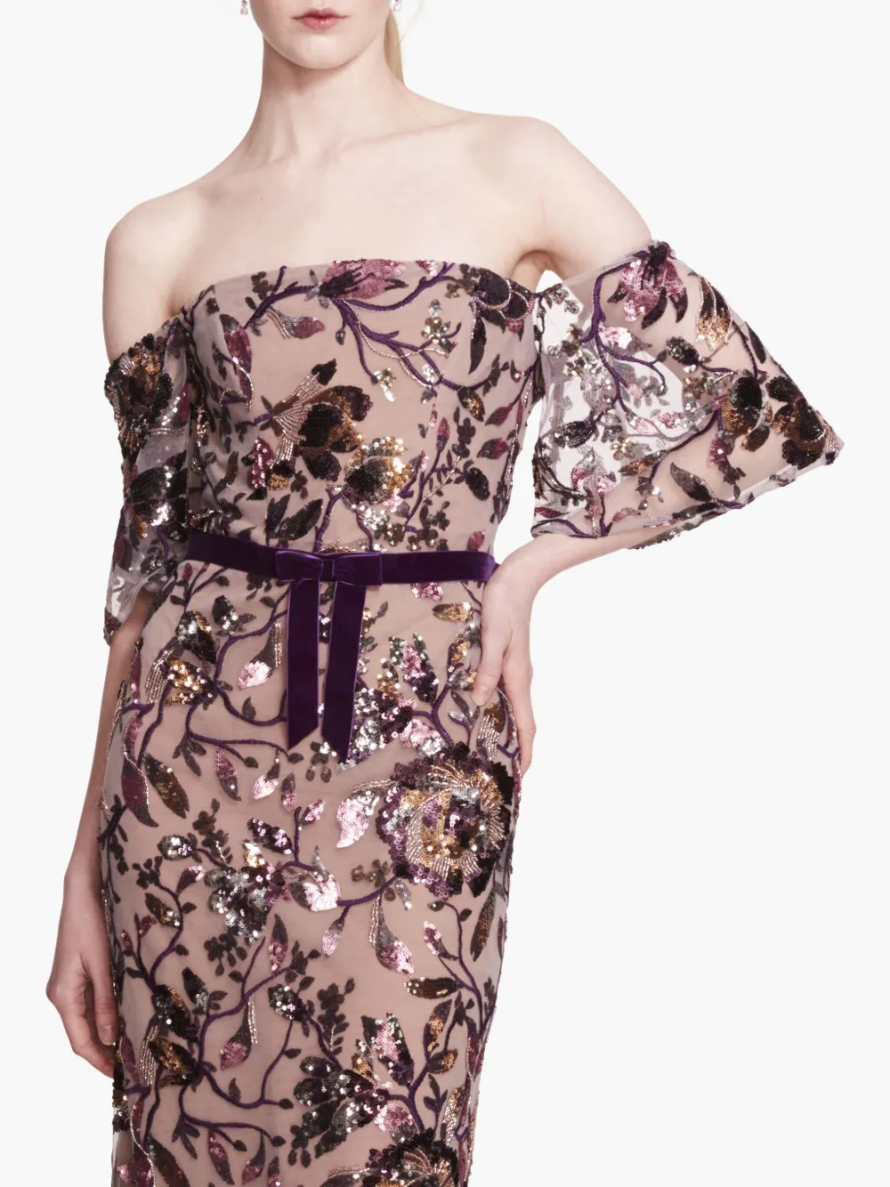 Marchesa Notte Climbing Vines avondjurk Paars