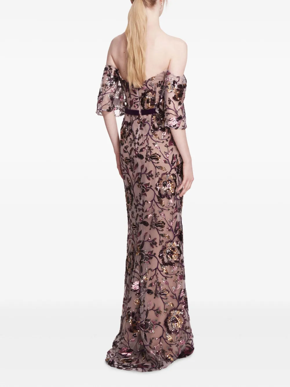 Marchesa Notte Climbing Vines avondjurk Paars