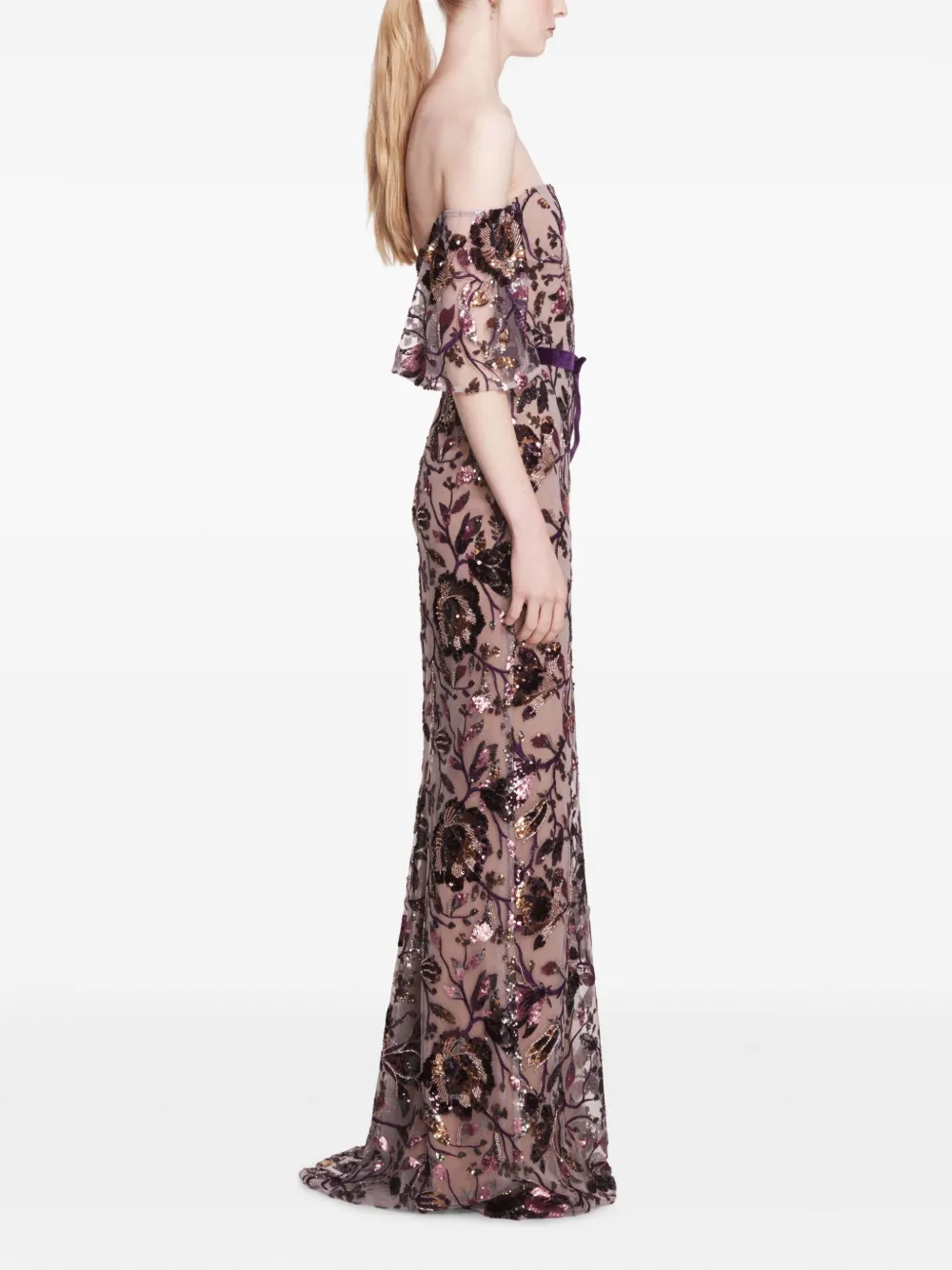 Marchesa Notte Climbing Vines avondjurk Paars