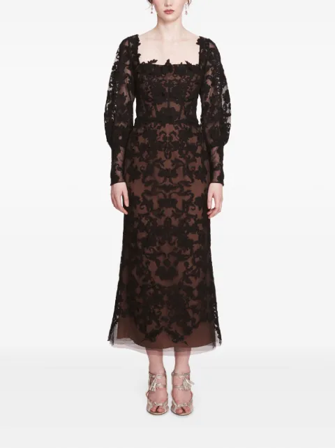Marchesa Notte Vestido midi com renda trançada