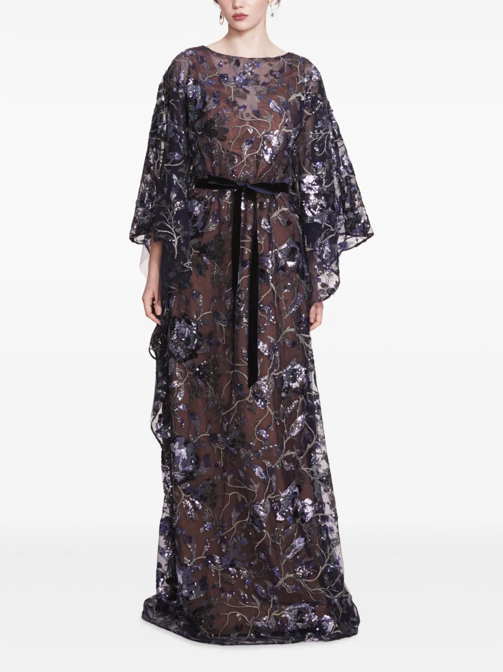 Marchesa Notte Climbing Vines tuniekjurk Blauw