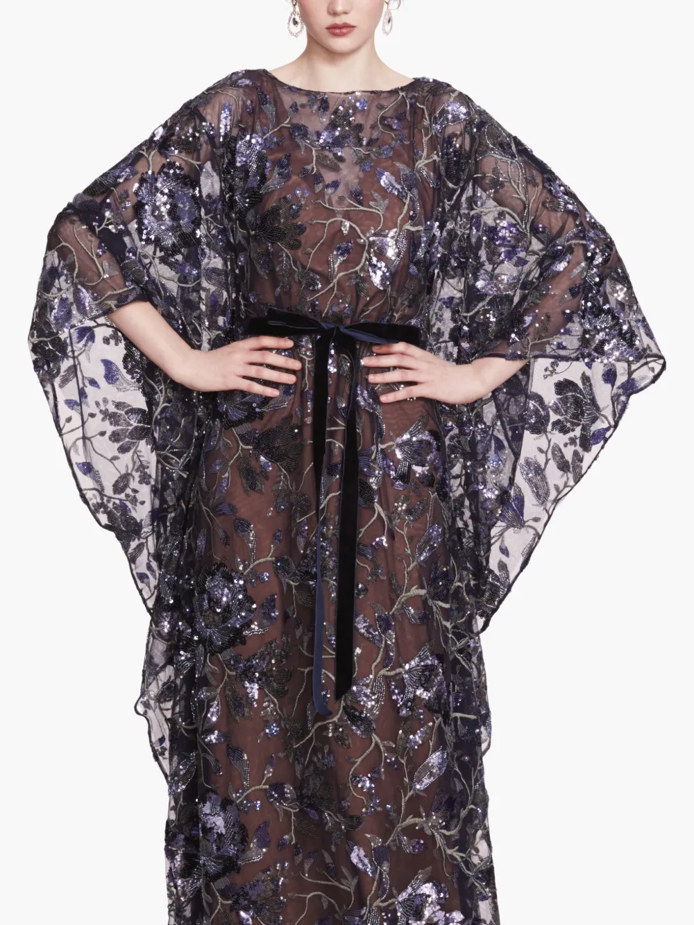Marchesa Notte Climbing Vines tuniekjurk Blauw