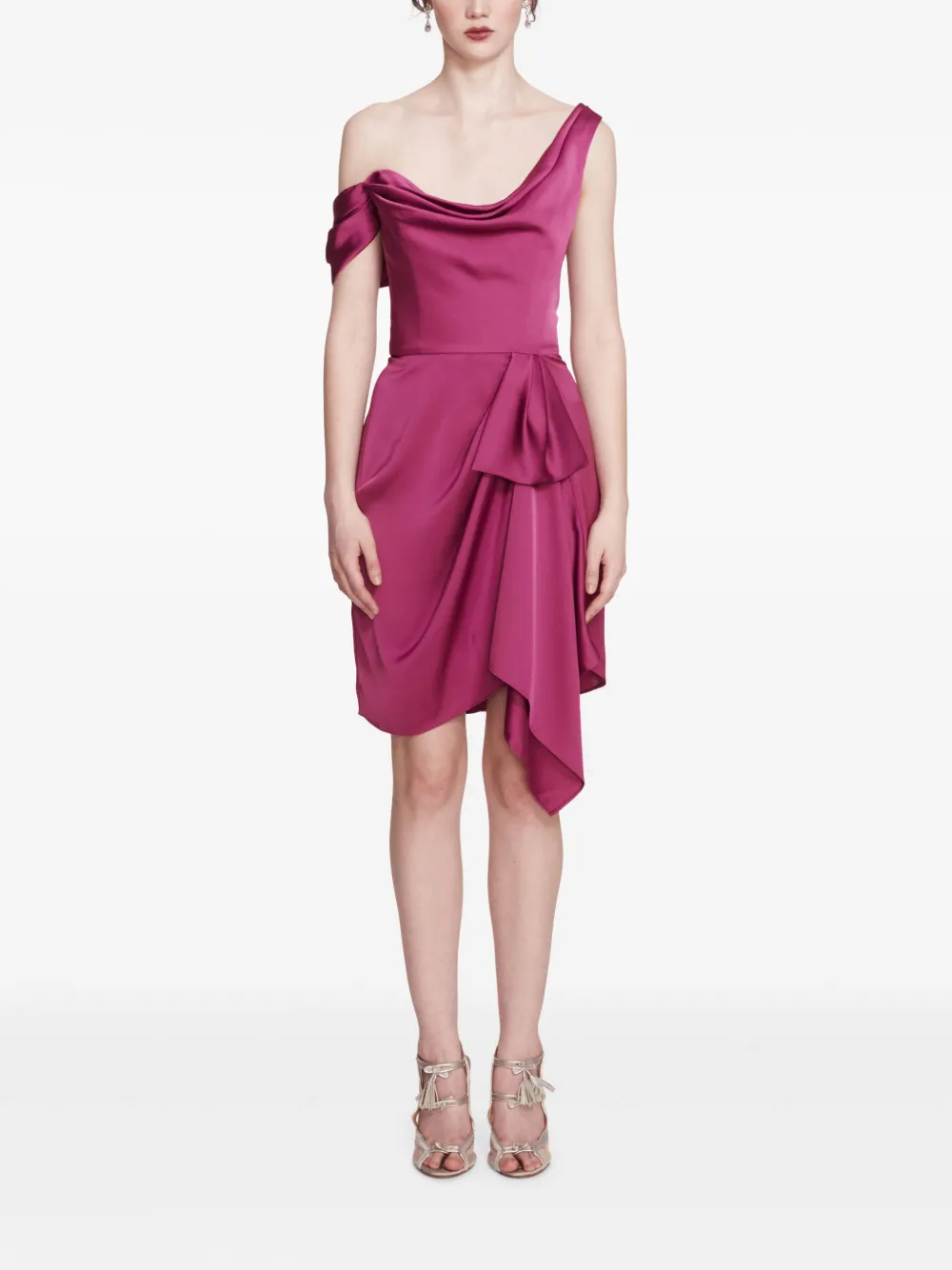 Marchesa Notte asymmetrical satin mini dress | Pink | Image 1
