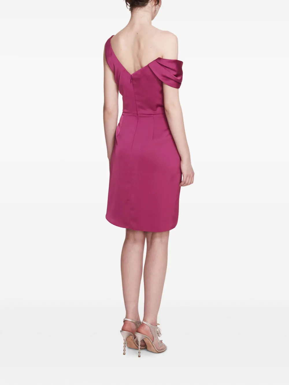 Marchesa Notte Asymmetrische satijnen mini-jurk Roze