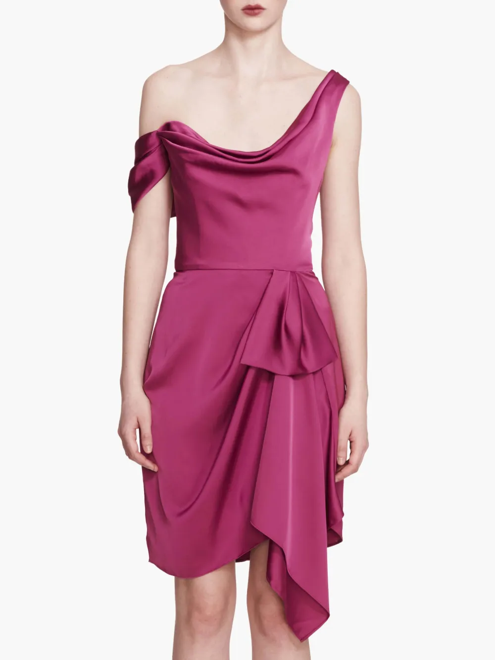 Marchesa Notte Asymmetrische satijnen mini-jurk Roze