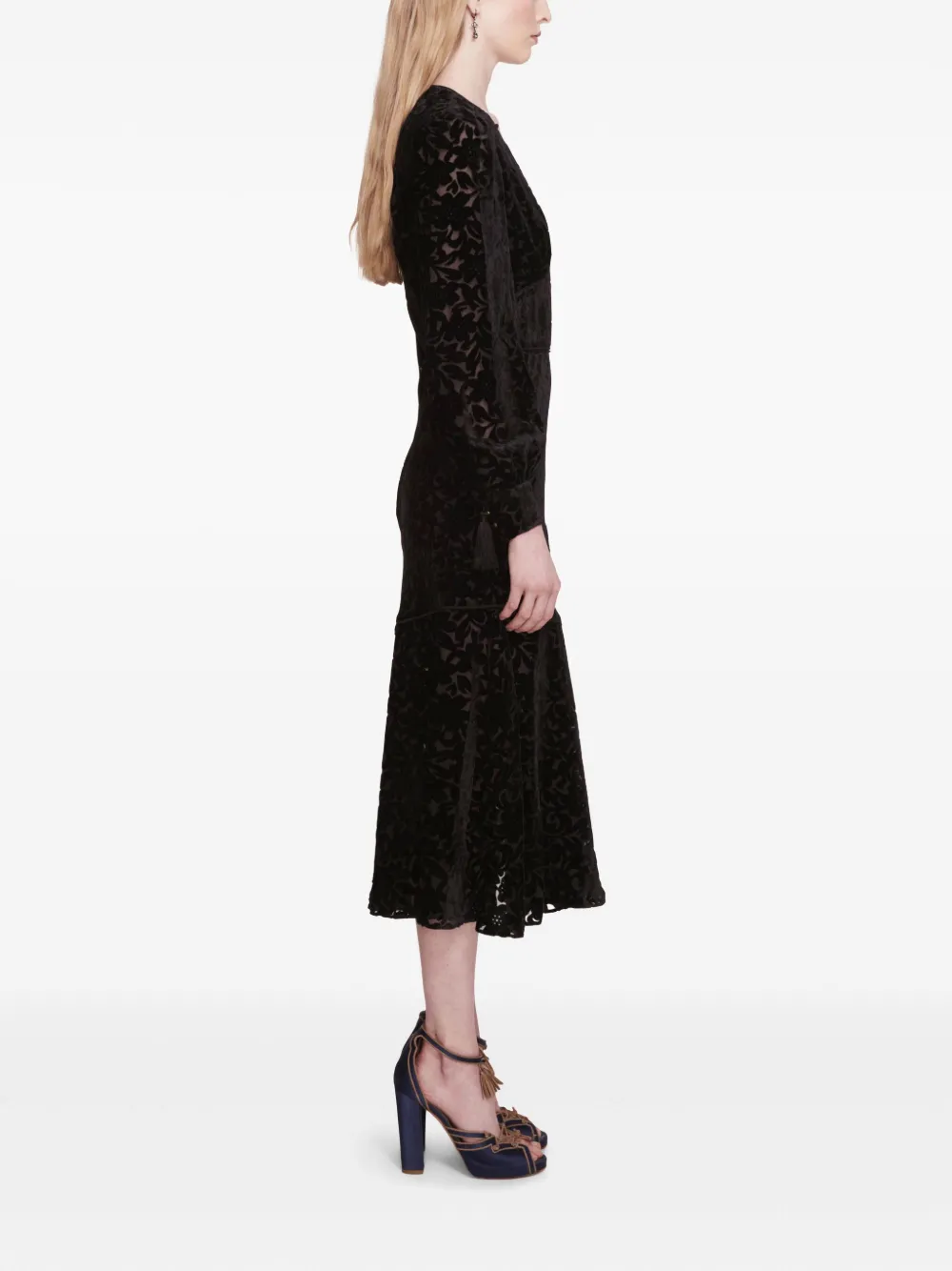 Marchesa Rosa Fluwelen midi-jurk Zwart