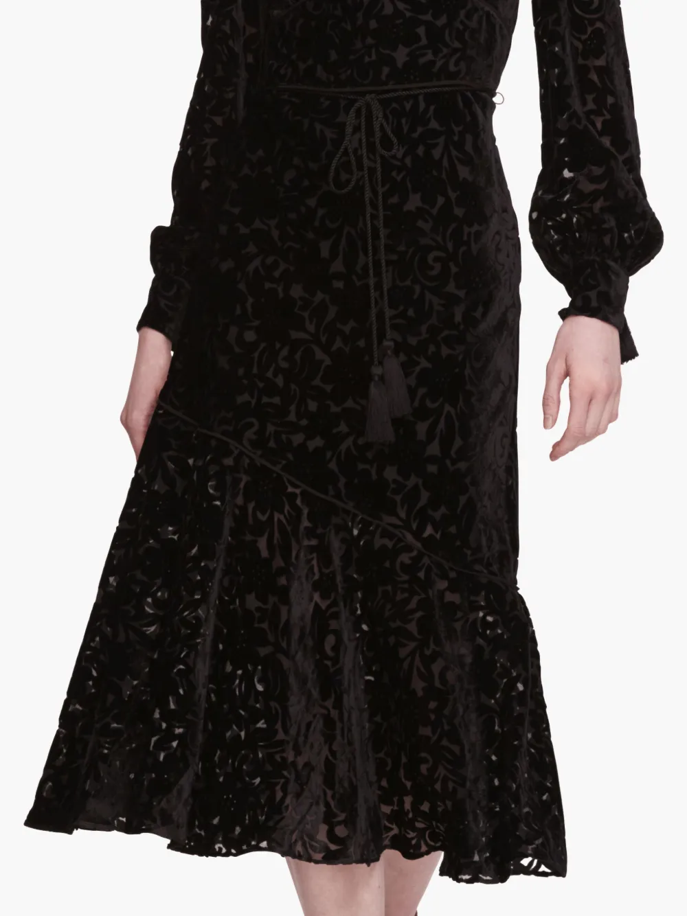 Marchesa Rosa Fluwelen midi-jurk Zwart