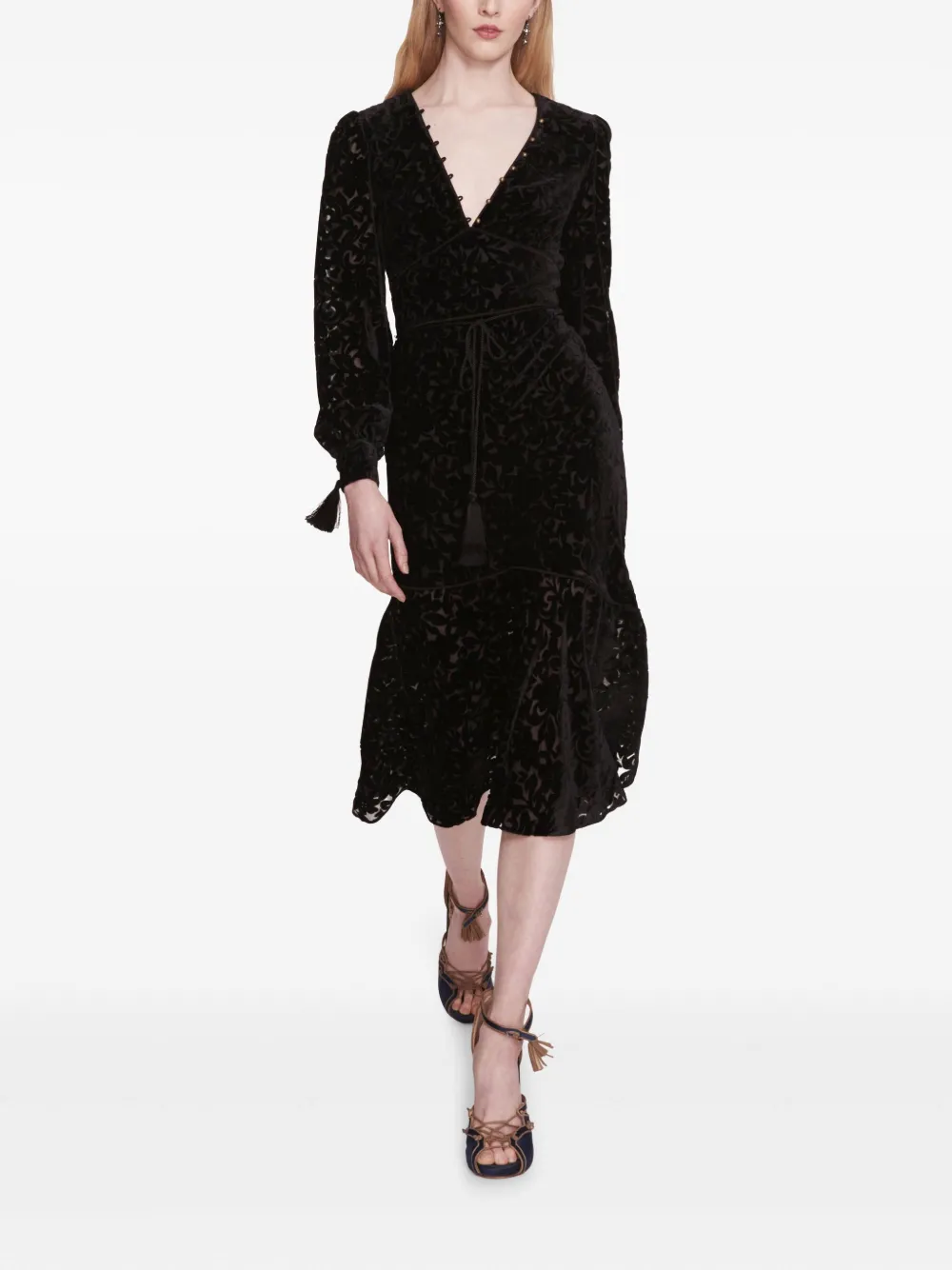 Marchesa Rosa Fluwelen midi-jurk Zwart