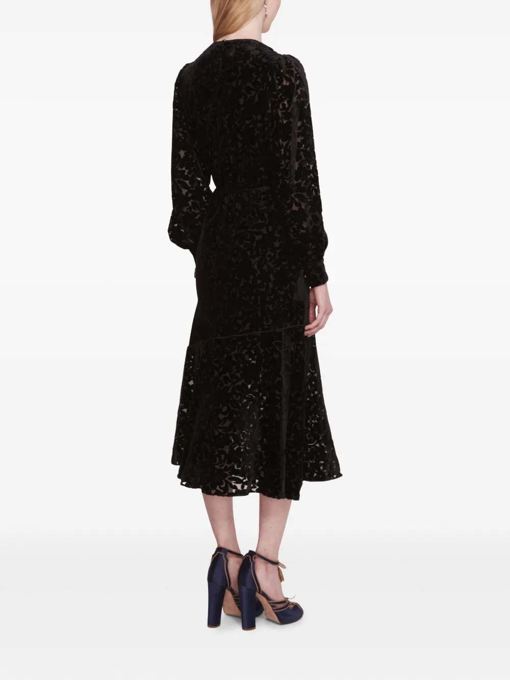 Marchesa Rosa Fluwelen midi-jurk Zwart