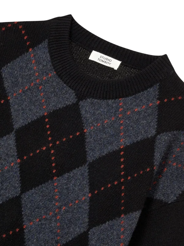 CREAM SODA／ARGYLEセーターBLACK STUDIO TOMBOY argyle-knit Sweater | Black | FARFETCH