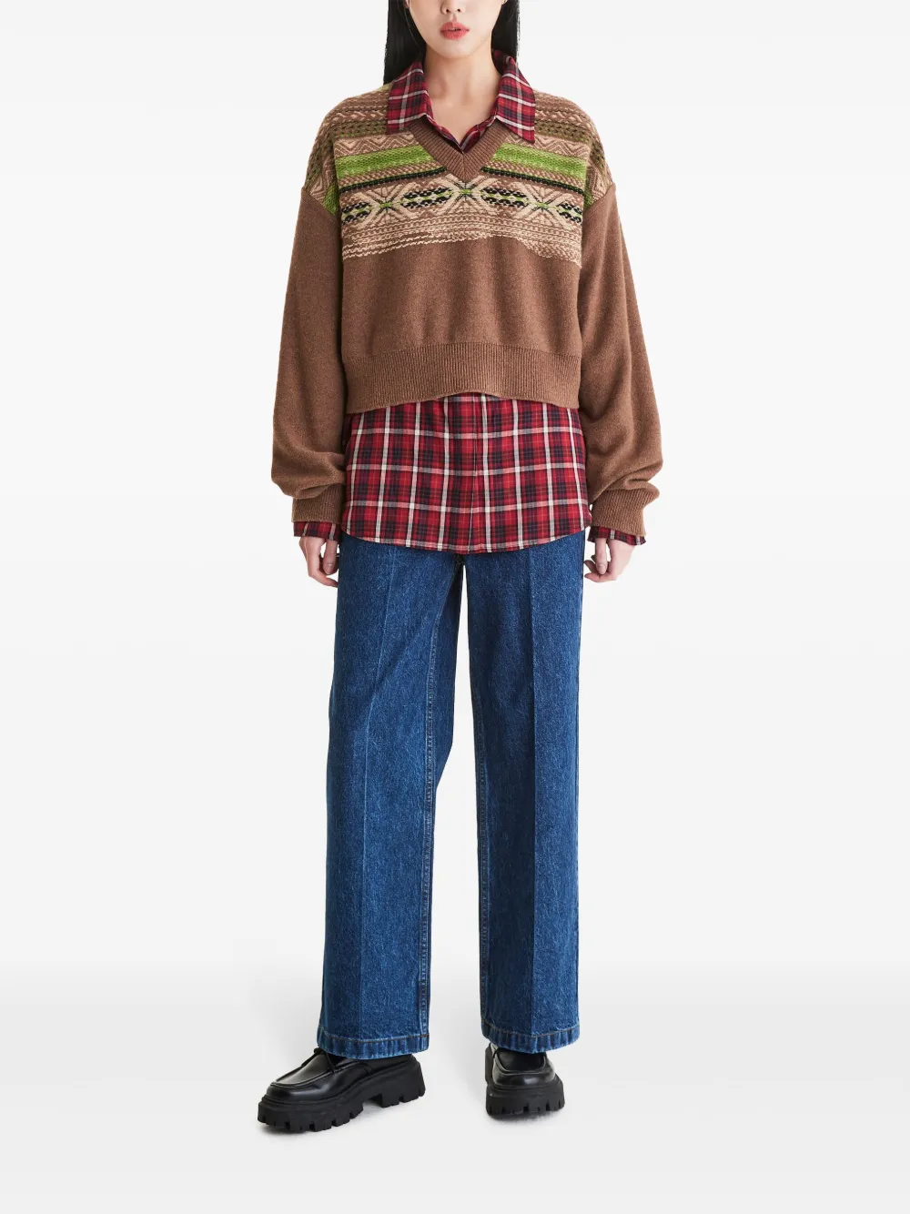 STUDIO TOMBOY fair isle intarsia knit sweater - Bruin