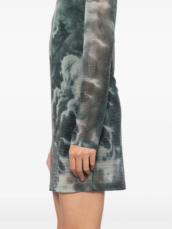 Alexander Wang crystal-hotfix cloud-print Mini Dress | Green