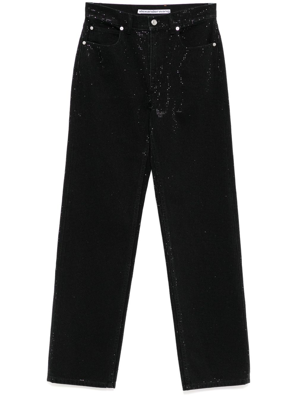 crystal-rhinestone hotfix straight-leg jeans