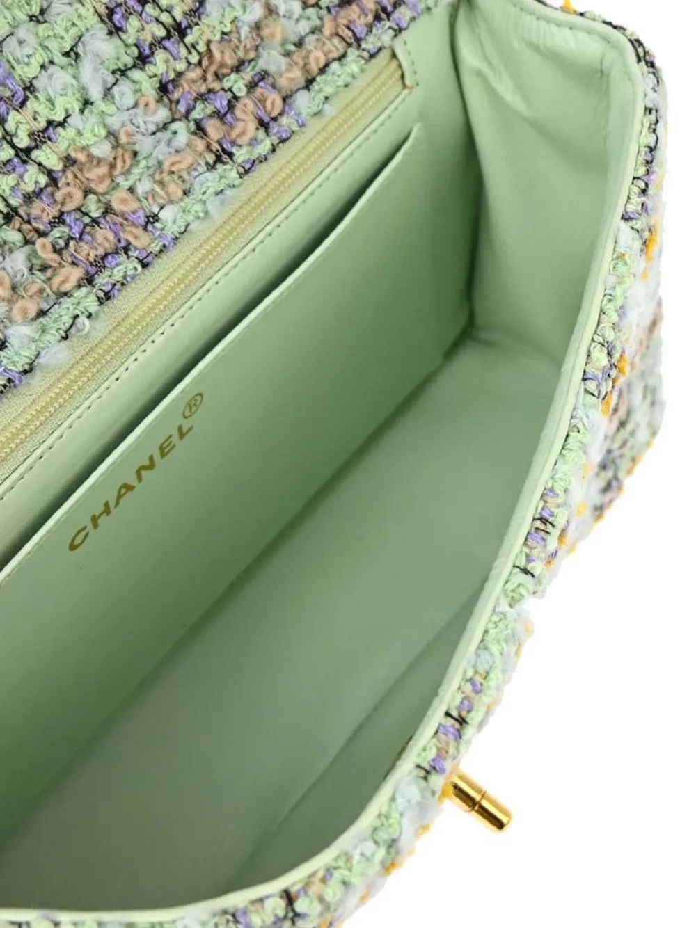 Pre-owned Chanel 1995 Single Flap Shoulder Bag Set In Green