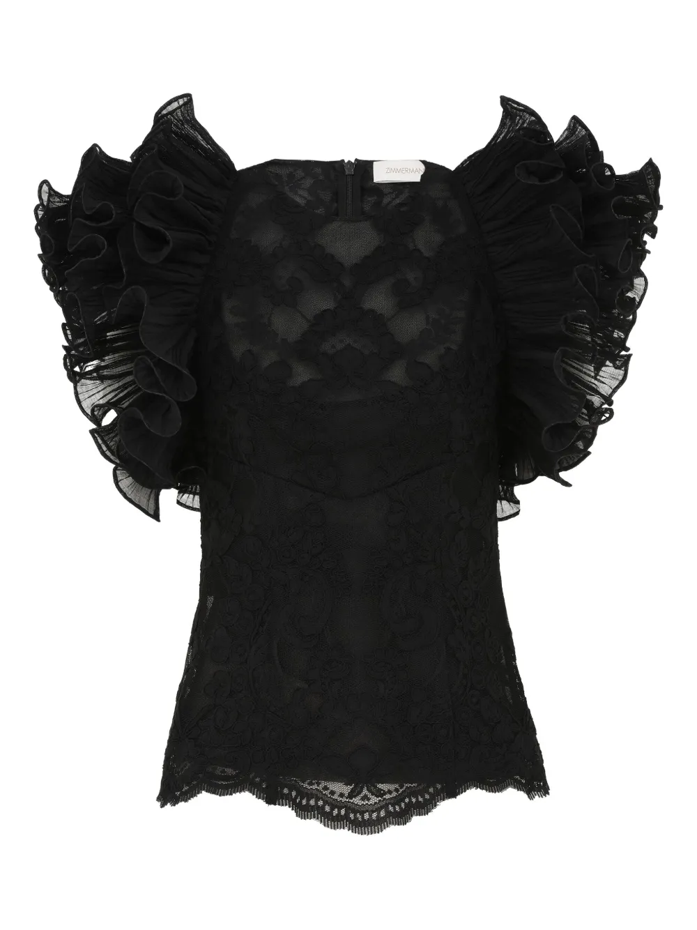 Zimmermann Ruffled Lace Top In Black